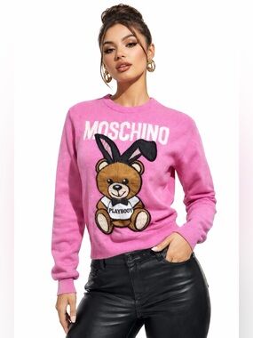 Moschino Couture x Playboy Teddy Bear Pink Wool Sweater Made in Italy Rare